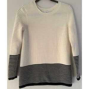 Charter Club Sweater Women XS White Multicolor Stiped Long Sleeve‎ Crew Neck